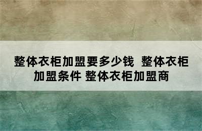 整体衣柜加盟要多少钱  整体衣柜加盟条件 整体衣柜加盟商